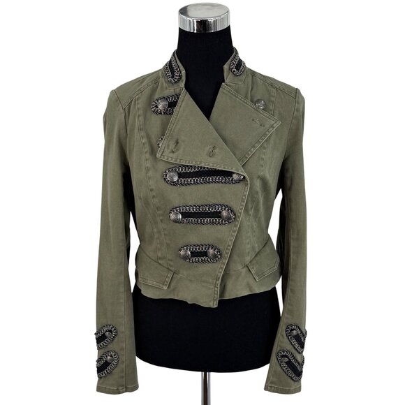 Free People Green Cropped Military Band Jacket 6| Napoleoncore Indie Sleaze Boho - Picture 13 of 16